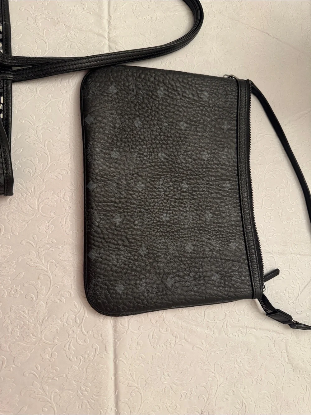 MCM Black Leather Duffel Tote with Removable Pouch
